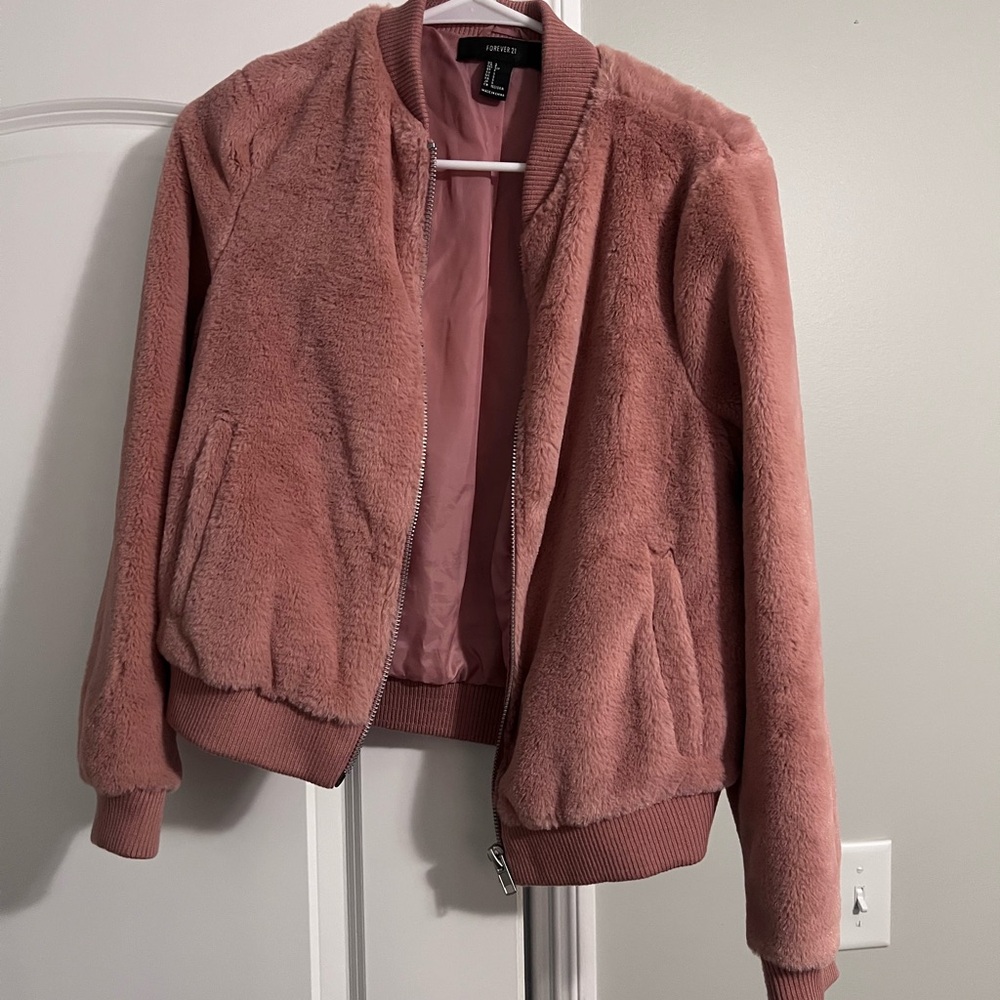 Forever 21 Dusty Rose Faux-Fur Bomber Jacket